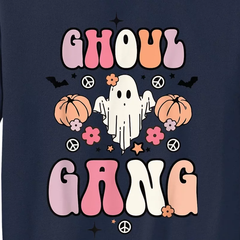 Ghoul Gang Retro Groovy Flowers Funny Ghosts Boo Halloween Tall Sweatshirt