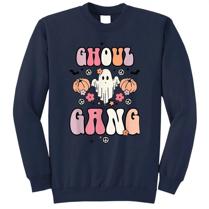 Ghoul Gang Retro Groovy Flowers Funny Ghosts Boo Halloween Tall Sweatshirt