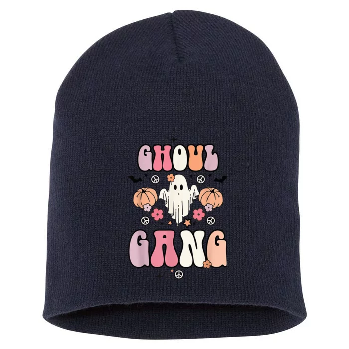 Ghoul Gang Retro Groovy Flowers Funny Ghosts Boo Halloween Short Acrylic Beanie