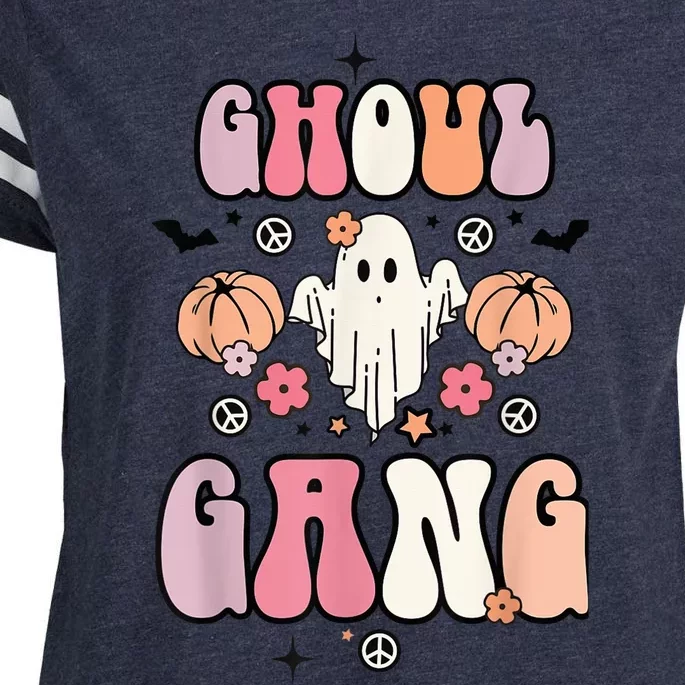 Ghoul Gang Retro Groovy Flowers Funny Ghosts Boo Halloween Enza Ladies Jersey Football T-Shirt