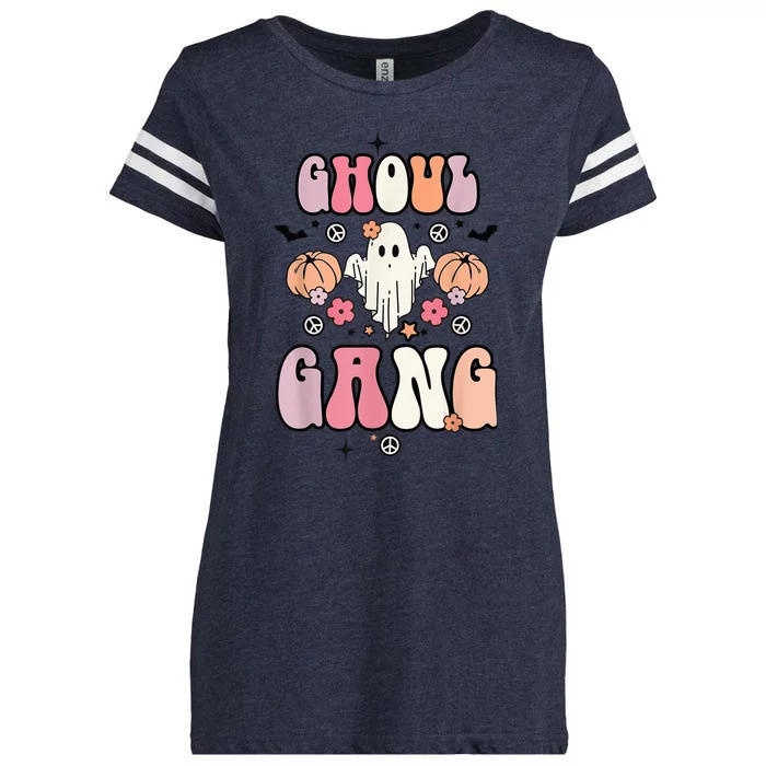 Ghoul Gang Retro Groovy Flowers Funny Ghosts Boo Halloween Enza Ladies Jersey Football T-Shirt