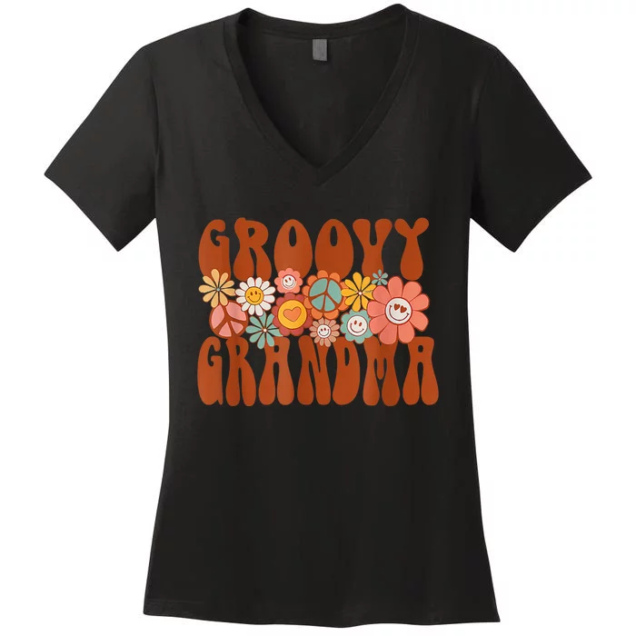 Groovy Grandma Retro Matching Family Baby Shower Mothers Day Women's V-Neck T-Shirt