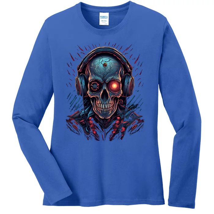 Gaming Gamer Skeleton Video Games Halloween Gift Ladies Long Sleeve Shirt