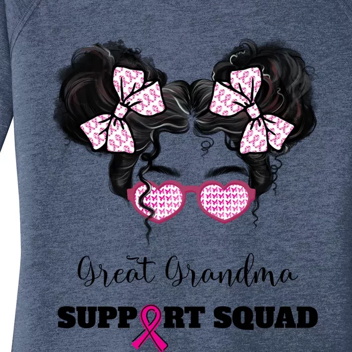 Great Grandma Support Squad Messy Bun Breast Cancer Support Gift Women's Perfect Tri Tunic Long Sleeve Shirt