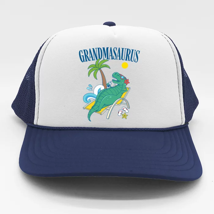 Grandmasaurus Grandma Saurus Dinosaur Family Vacation Beach Gift Trucker Hat