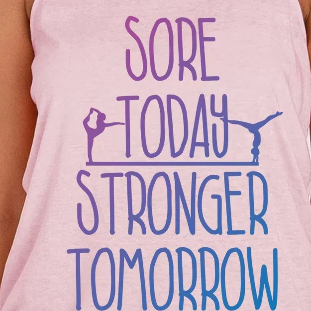 Gymnast Gift Sore Today Stronger Tomorrow Funny Gymnastics Gift Women's Knotted Racerback Tank