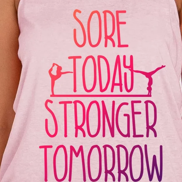 Gymnast Gift Sore Today Stronger Tomorrow Funny Gymnastics Gift Women's Knotted Racerback Tank