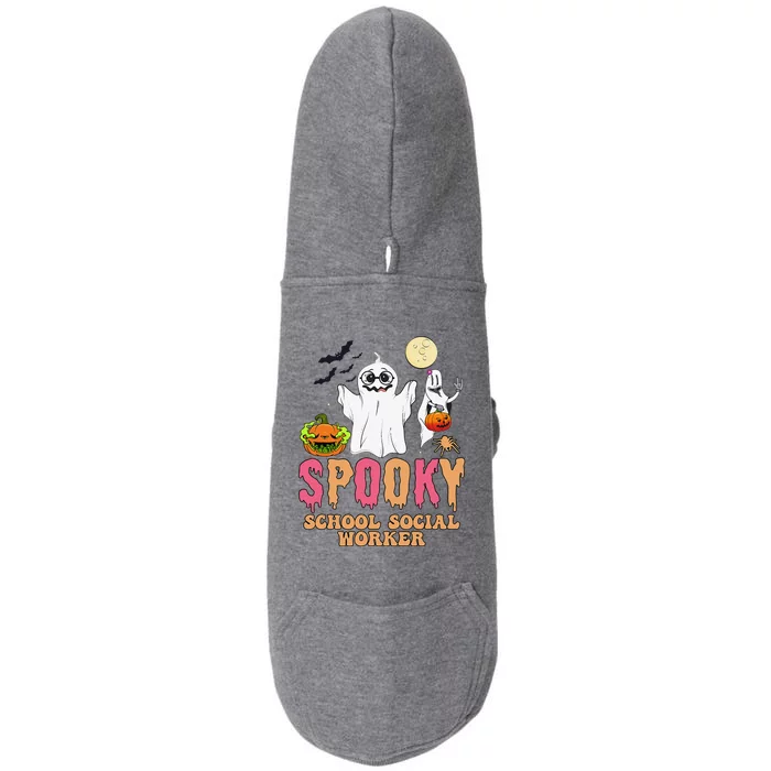 Groovy Ghost Spooky Retro School Social Worker Halloween Doggie 3-End Fleece Hoodie