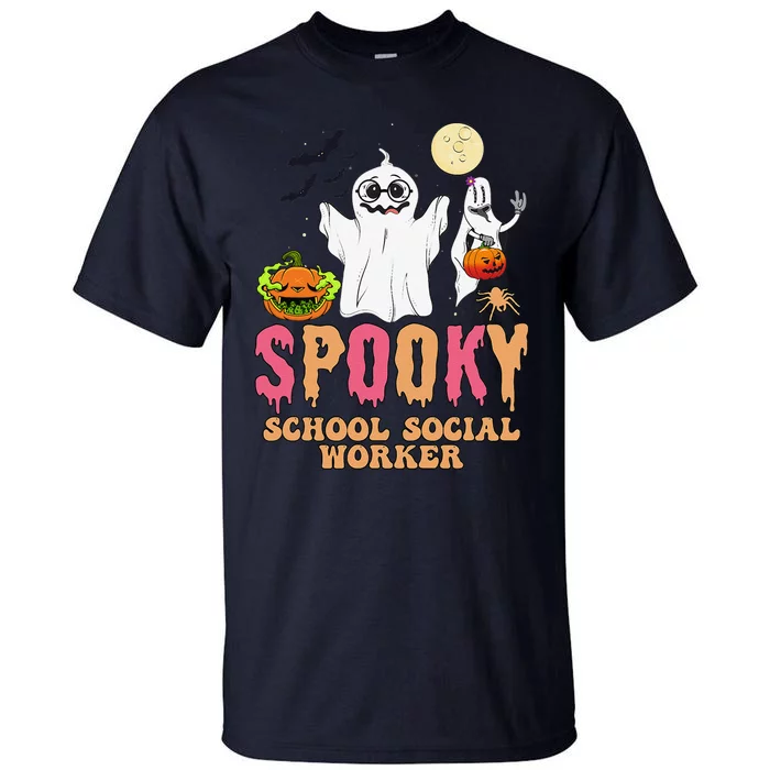 Groovy Ghost Spooky Retro School Social Worker Halloween Tall T-Shirt