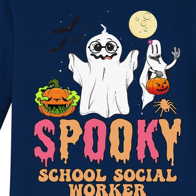 Groovy Ghost Spooky Retro School Social Worker Halloween Baby Long Sleeve Bodysuit