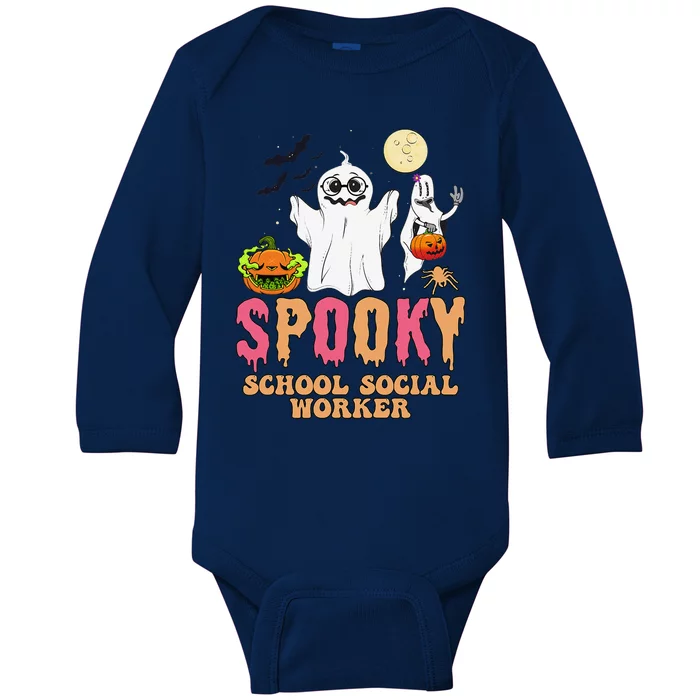 Groovy Ghost Spooky Retro School Social Worker Halloween Baby Long Sleeve Bodysuit