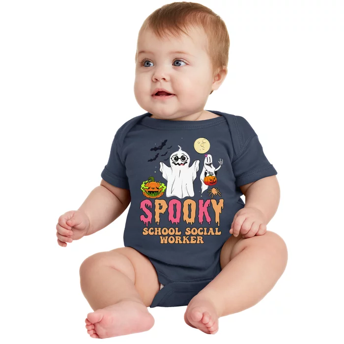 Groovy Ghost Spooky Retro School Social Worker Halloween Baby Bodysuit