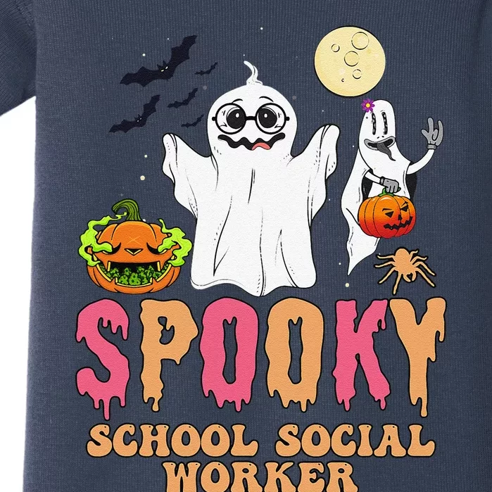 Groovy Ghost Spooky Retro School Social Worker Halloween Baby Bodysuit