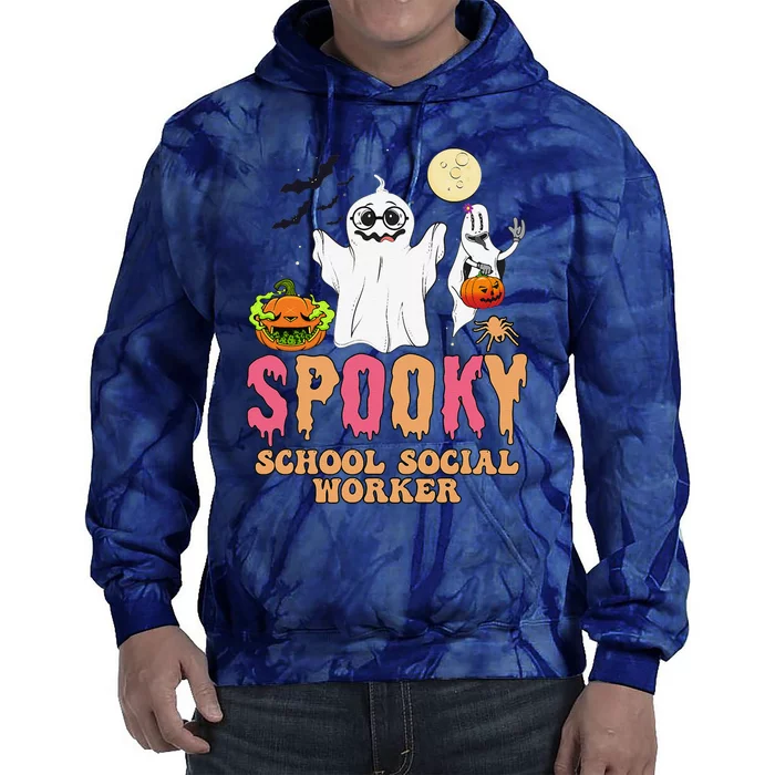 Groovy Ghost Spooky Retro School Social Worker Halloween Tie Dye Hoodie