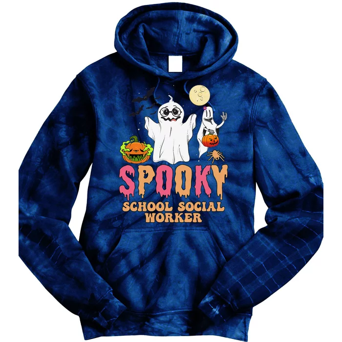 Groovy Ghost Spooky Retro School Social Worker Halloween Tie Dye Hoodie