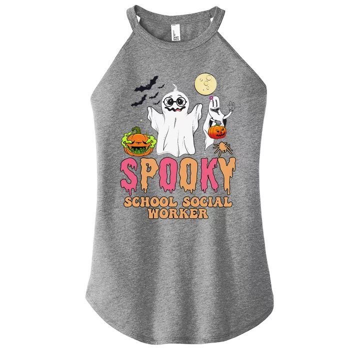 Groovy Ghost Spooky Retro School Social Worker Halloween Women’s Perfect Tri Rocker Tank