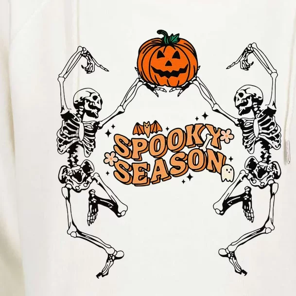 Groovy Ghost Spooky Season Funny Halloween Skeleton Dancing Womens Funnel Neck Pullover Hood