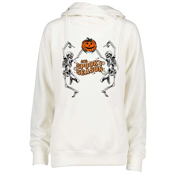 Groovy Ghost Spooky Season Funny Halloween Skeleton Dancing Womens Funnel Neck Pullover Hood