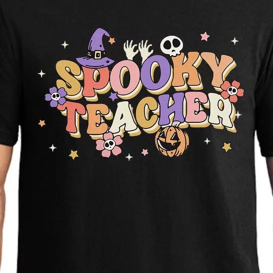 Groovy Ghost Spooky Teacher Retro Hippie Halloween Teach Pajama Set