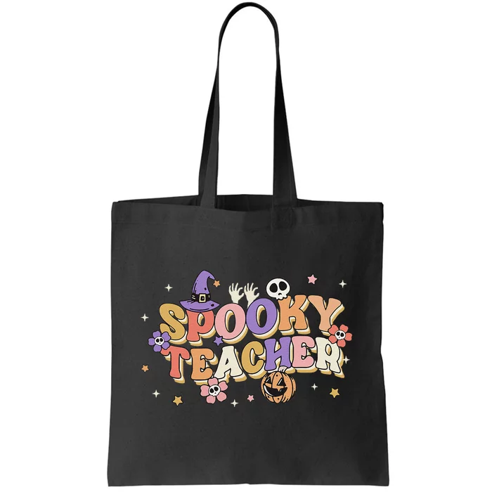 Groovy Ghost Spooky Teacher Retro Hippie Halloween Teach Tote Bag