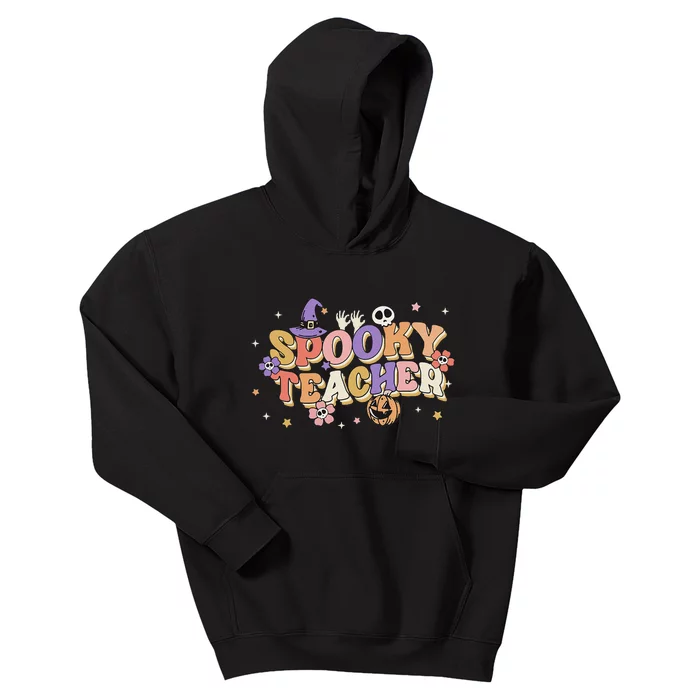 Groovy Ghost Spooky Teacher Retro Hippie Halloween Teach Kids Hoodie