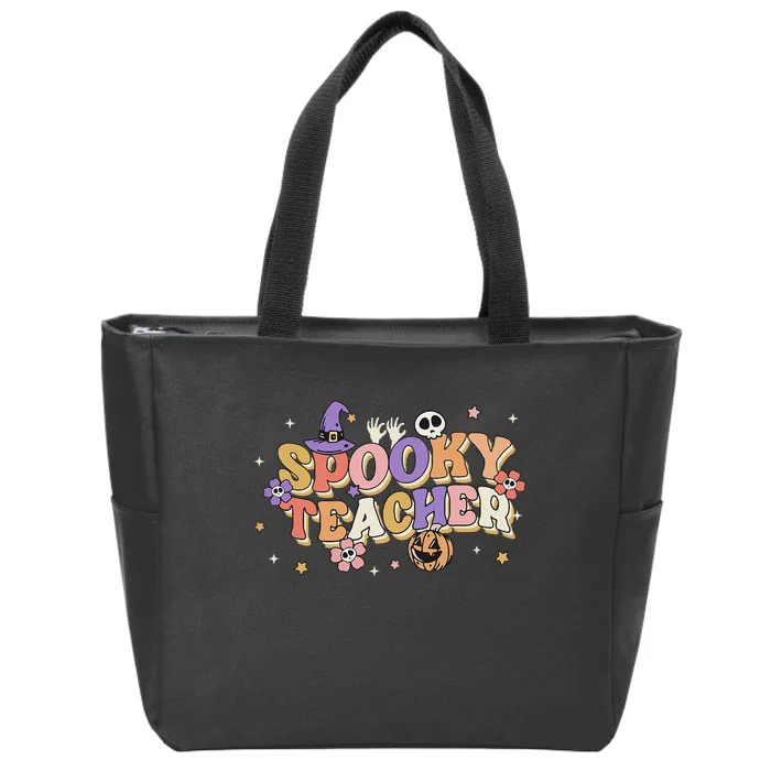 Groovy Ghost Spooky Teacher Retro Hippie Halloween Teach Zip Tote Bag