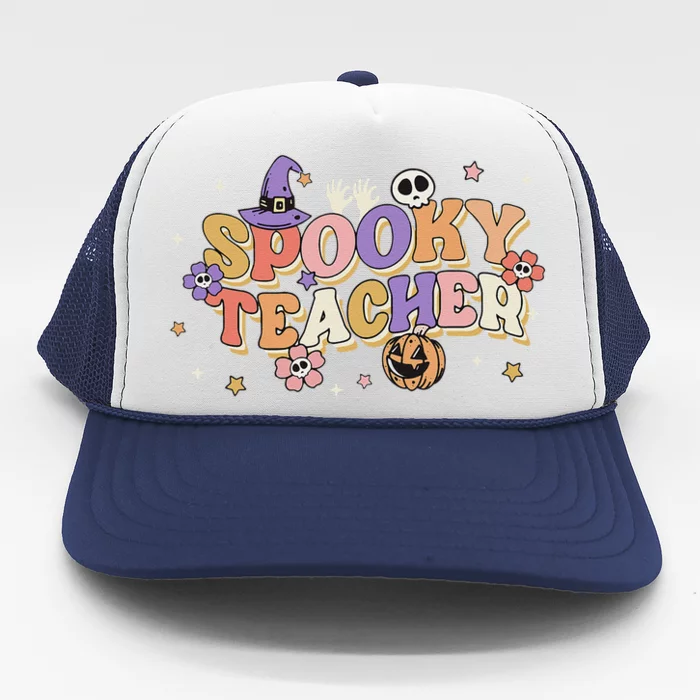 Groovy Ghost Spooky Teacher Retro Hippie Halloween Teach Trucker Hat