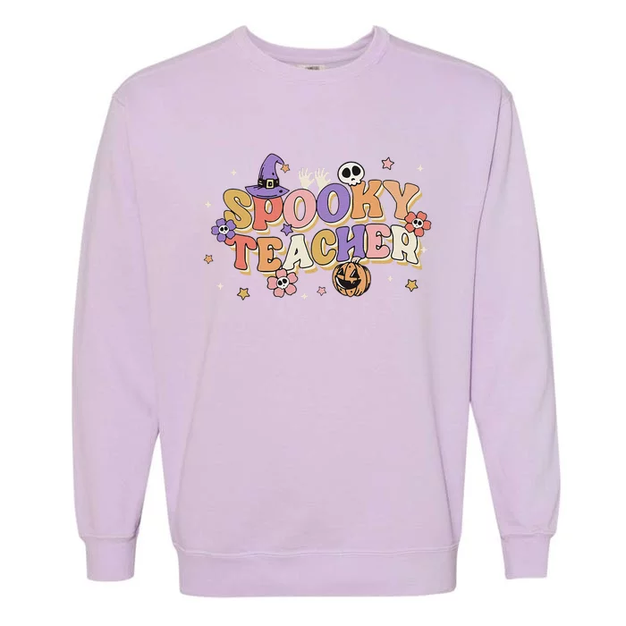 Groovy Ghost Spooky Teacher Retro Hippie Halloween Teach Garment-Dyed Sweatshirt