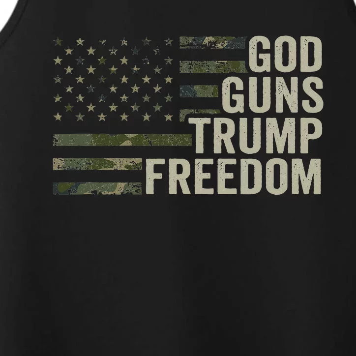 God Guns Trump Freedom Funny Camouflage Pro Gun Usa Flag Performance Tank