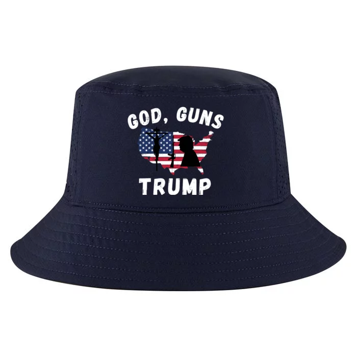 God Guns Trump, Pro Trump, Trump 2024, 4th Of July USA Flag Cool Comfort Performance Bucket Hat