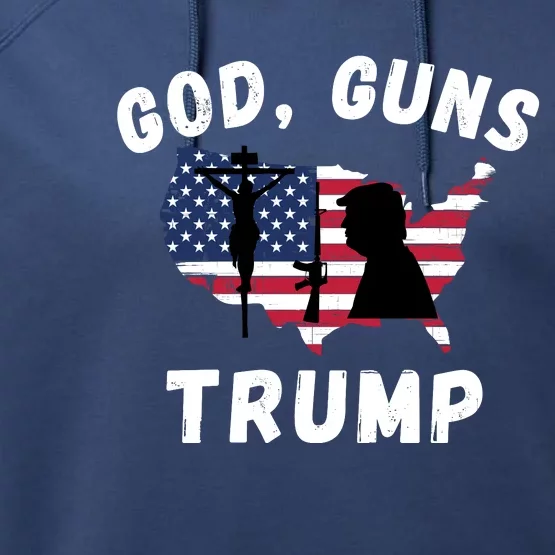 God Guns Trump, Pro Trump, Trump 2024, 4th Of July USA Flag Performance Fleece Hoodie