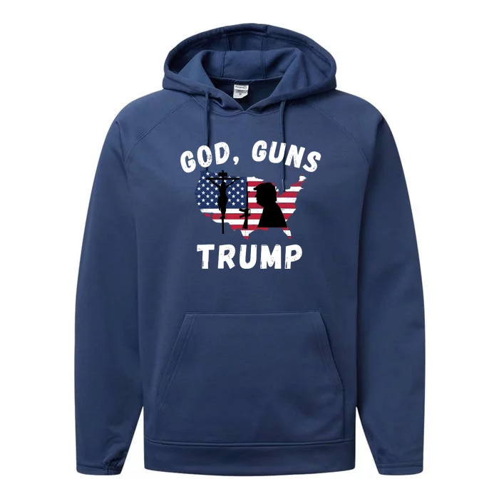 God Guns Trump, Pro Trump, Trump 2024, 4th Of July USA Flag Performance Fleece Hoodie