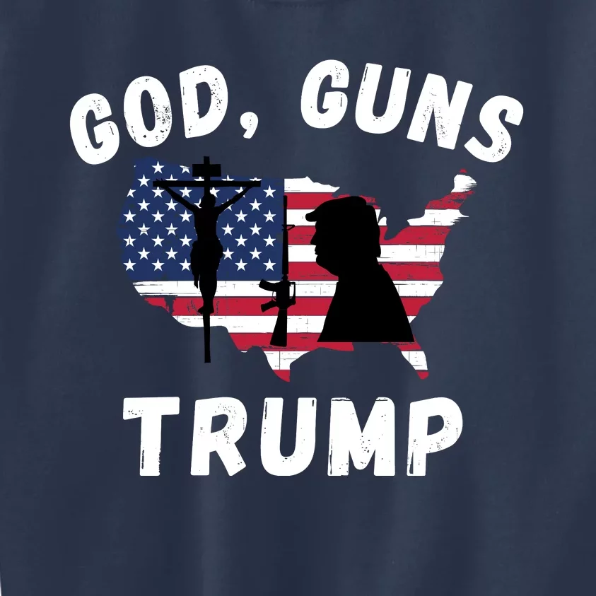 God Guns Trump, Pro Trump, Trump 2024, 4th Of July USA Flag Kids Sweatshirt