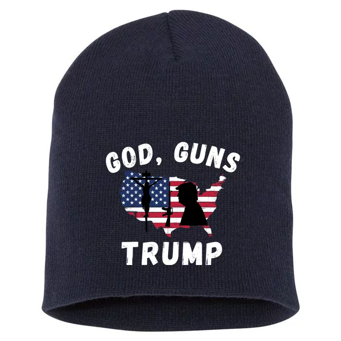 God Guns Trump, Pro Trump, Trump 2024, 4th Of July USA Flag Short Acrylic Beanie