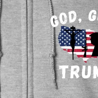 God Guns Trump, Pro Trump, Trump 2024, 4th Of July USA Flag Full Zip Hoodie