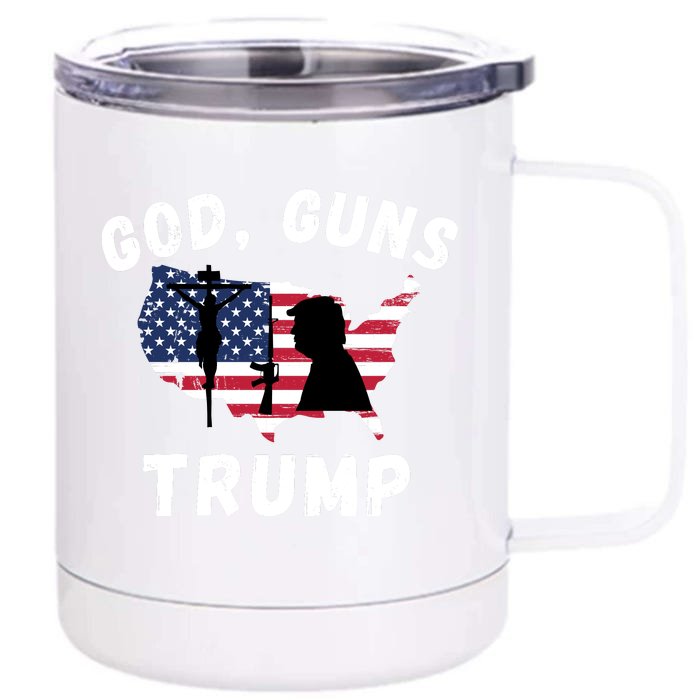 God Guns Trump, Pro Trump, Trump 2024, 4th Of July USA Flag Front & Back 12oz Stainless Steel Tumbler Cup