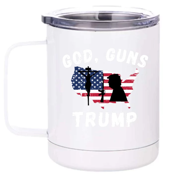 God Guns Trump, Pro Trump, Trump 2024, 4th Of July USA Flag Front & Back 12oz Stainless Steel Tumbler Cup