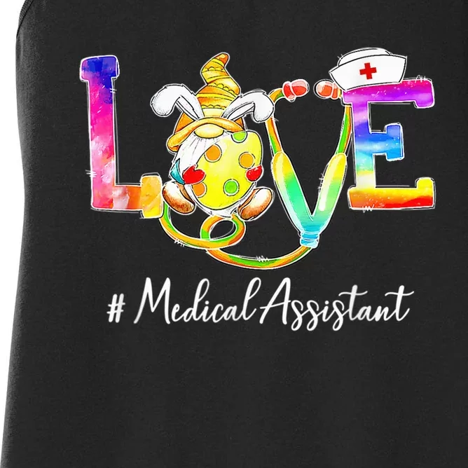 Gifts Gnome Tie Dye Love Medical Assistant Easter Day Women's Racerback Tank