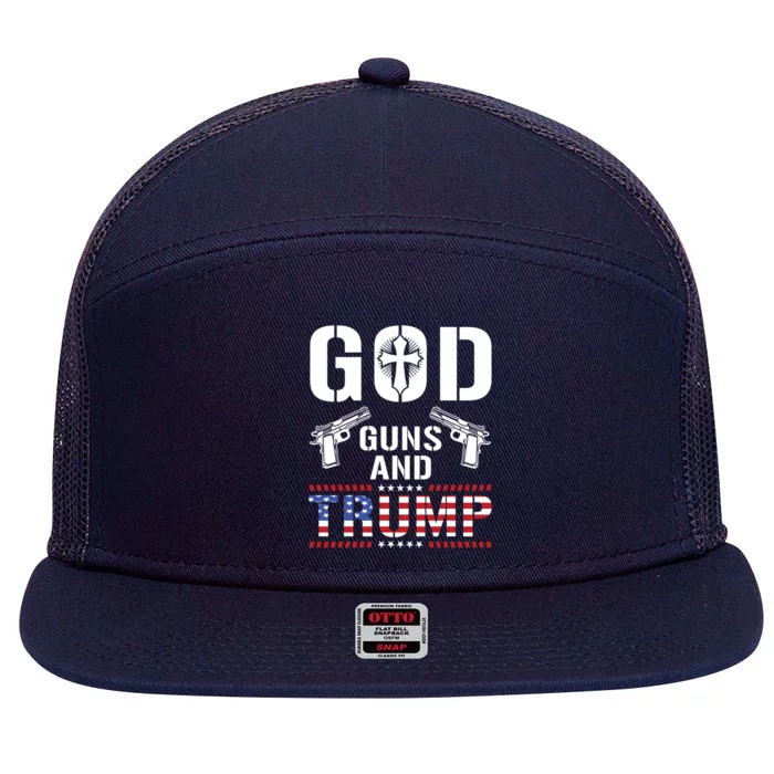 God Guns Trump 2nd Adt Patriotic 2020 Gift 7 Panel Mesh Trucker Snapback Hat