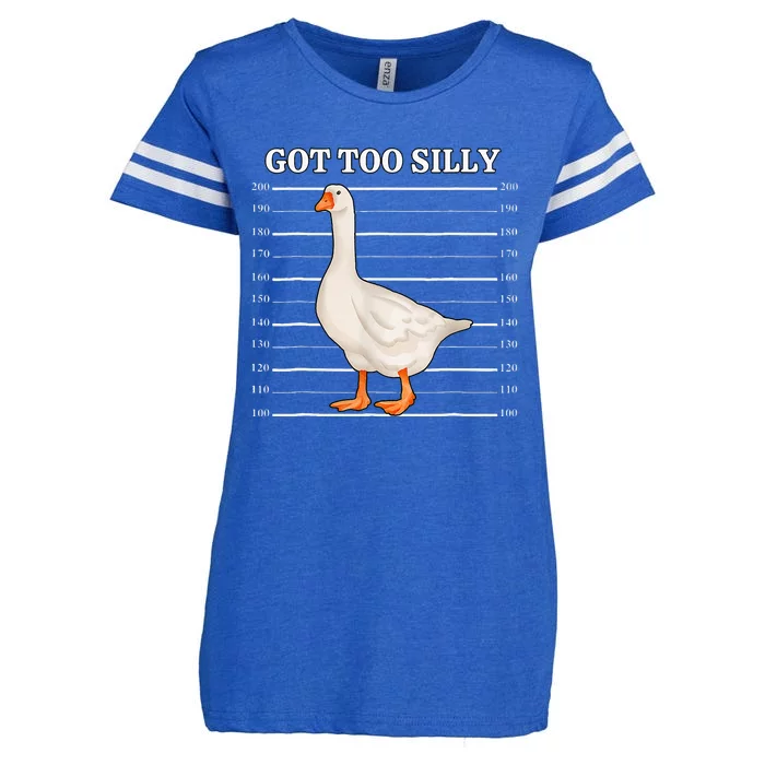 Goose Got Too Silly Funny Silly Goose Mugshot Meme Enza Ladies Jersey Football T-Shirt