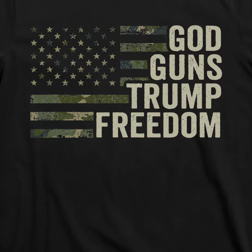 God Guns Trump Freedom Funny Camouflage Pro Gun Usa Flag T-Shirt