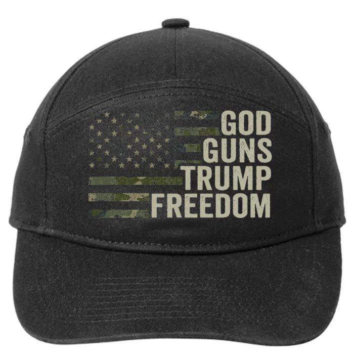 God Guns Trump Freedom Funny Camouflage Pro Gun Usa Flag 7-Panel Snapback Hat