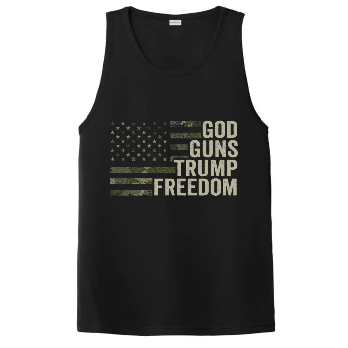 God Guns Trump Freedom Funny Camouflage Pro Gun Usa Flag Performance Tank