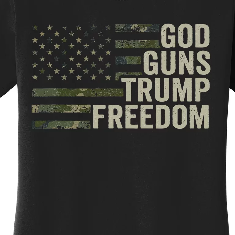 God Guns Trump Freedom Funny Camouflage Pro Gun Usa Flag Women's T-Shirt