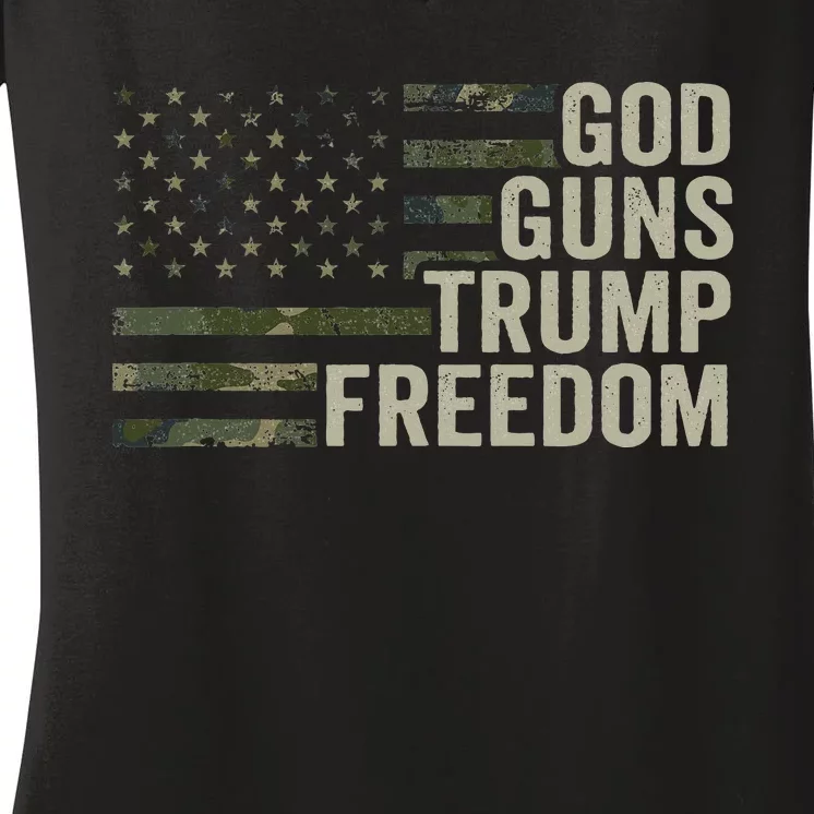 God Guns Trump Freedom Funny Camouflage Pro Gun Usa Flag Women's V-Neck T-Shirt