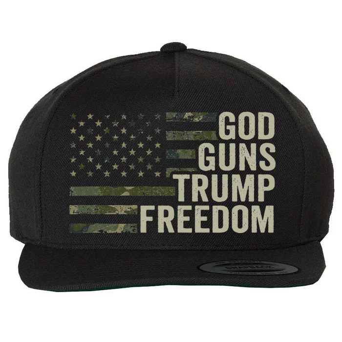 God Guns Trump Freedom Funny Camouflage Pro Gun Usa Flag Wool Snapback Cap