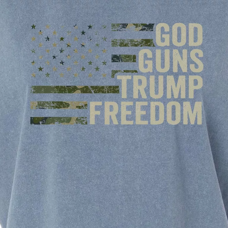 God Guns Trump Freedom Funny Camouflage Pro Gun Usa Flag Garment-Dyed Women's Muscle Tee