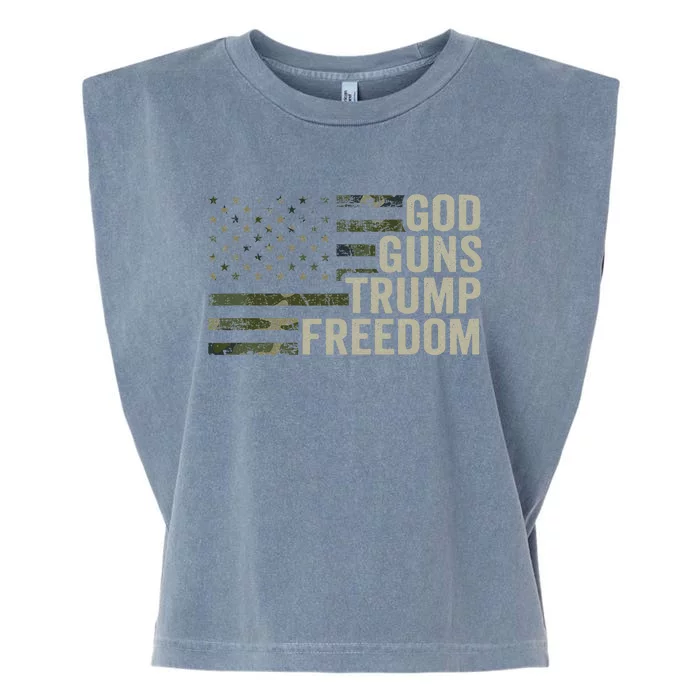 God Guns Trump Freedom Funny Camouflage Pro Gun Usa Flag Garment-Dyed Women's Muscle Tee