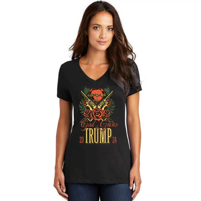 God Guns & Trump 2024 2a Support Women's V-Neck T-Shirt