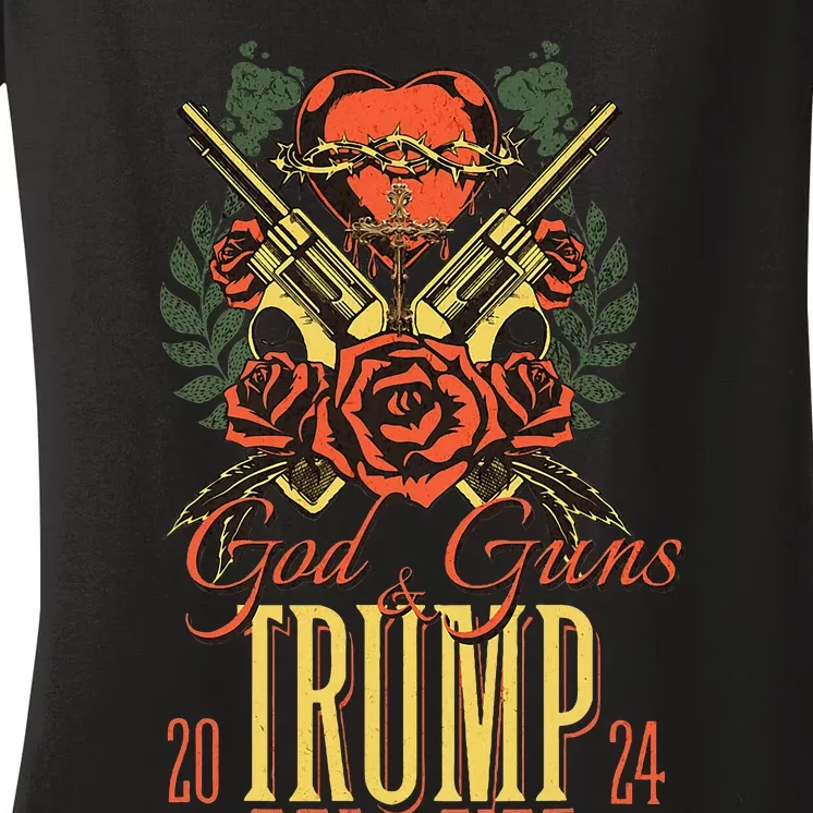 God Guns & Trump 2024 2a Support Women's V-Neck T-Shirt